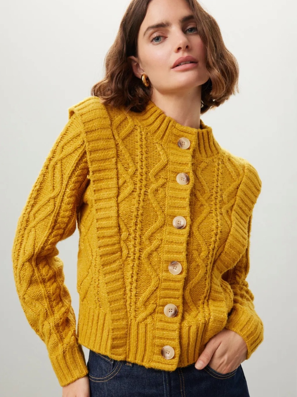 Central Park West Savannah cardigan - Mustard Cable Knit